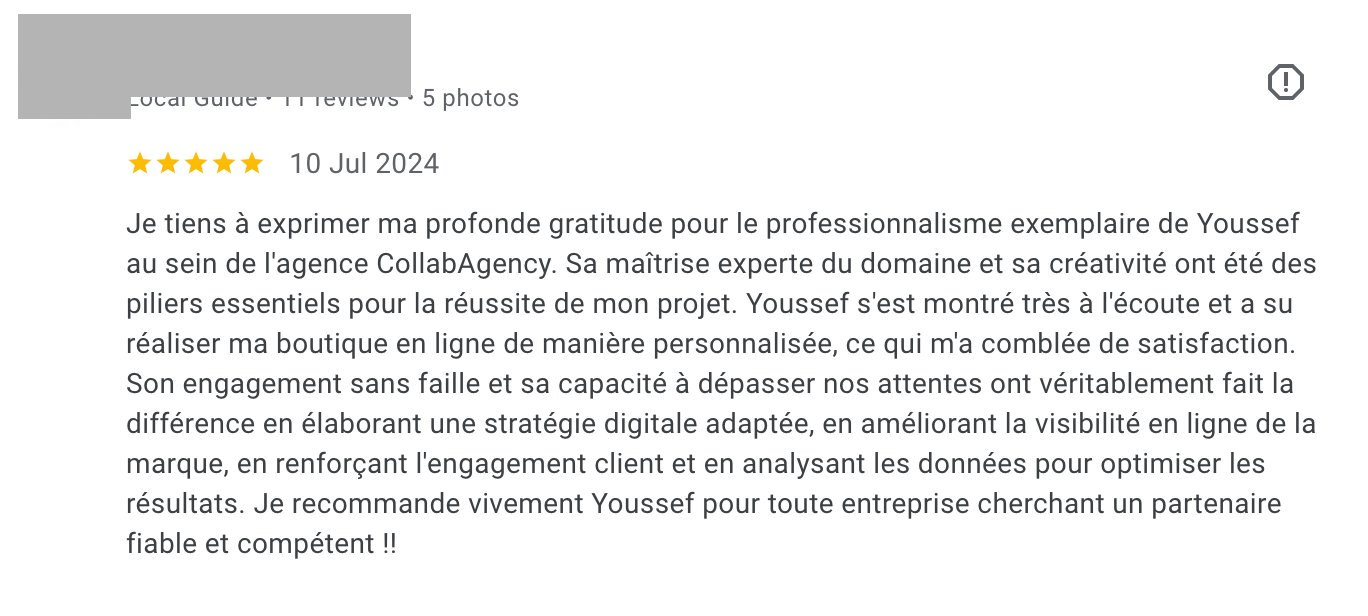 Avis Google client satisfait
